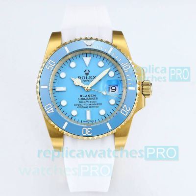 Swiss Clone Rolex Yellow Gold Submariner Blaken Tiffany Dial 8215 Watch 
